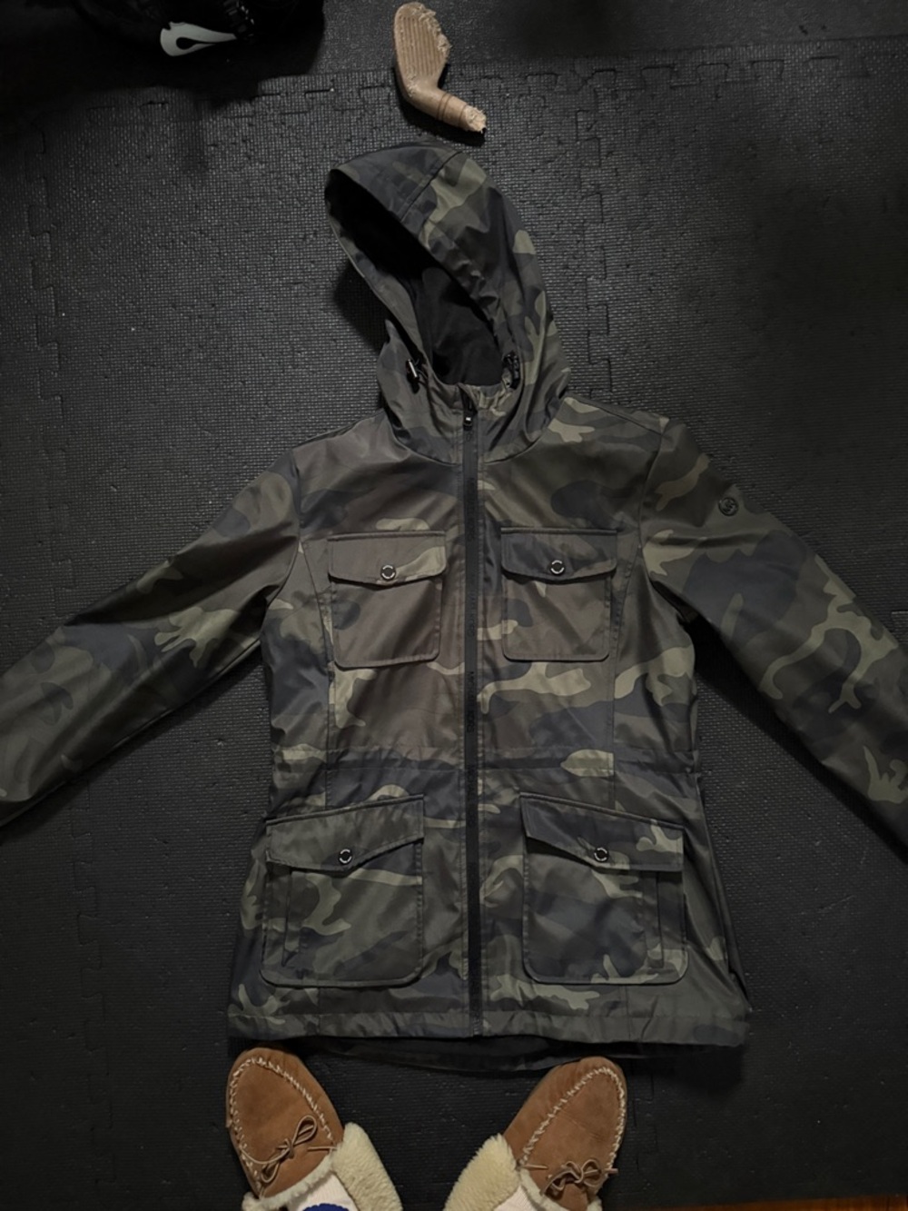 Michael Kors Hooded Camo Shell Jacket - Olive and Black